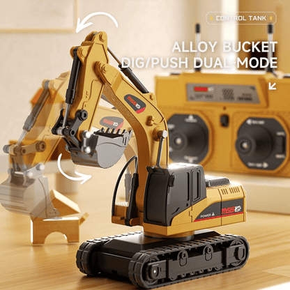 🚜 1:64 Prémium ötvözet Mini RC építőkészlet – Targonca, Kotrógép és Dömper