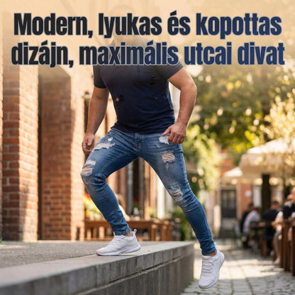 🔥🎁Új 50%-os KEDVEZMÉNY🔥Divatos férfi skinny farmer kopott hatással
