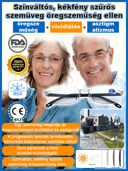 Színváltós, kékfény szűrős szemüveg öregszeműség ellen