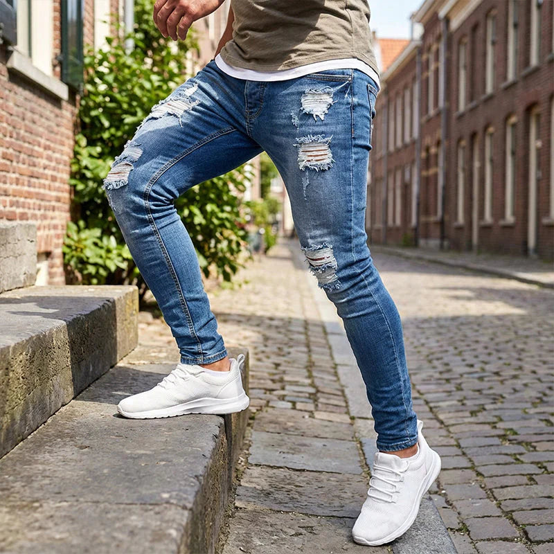 🔥🎁Új 50%-os KEDVEZMÉNY🔥Divatos férfi skinny farmer kopott hatással